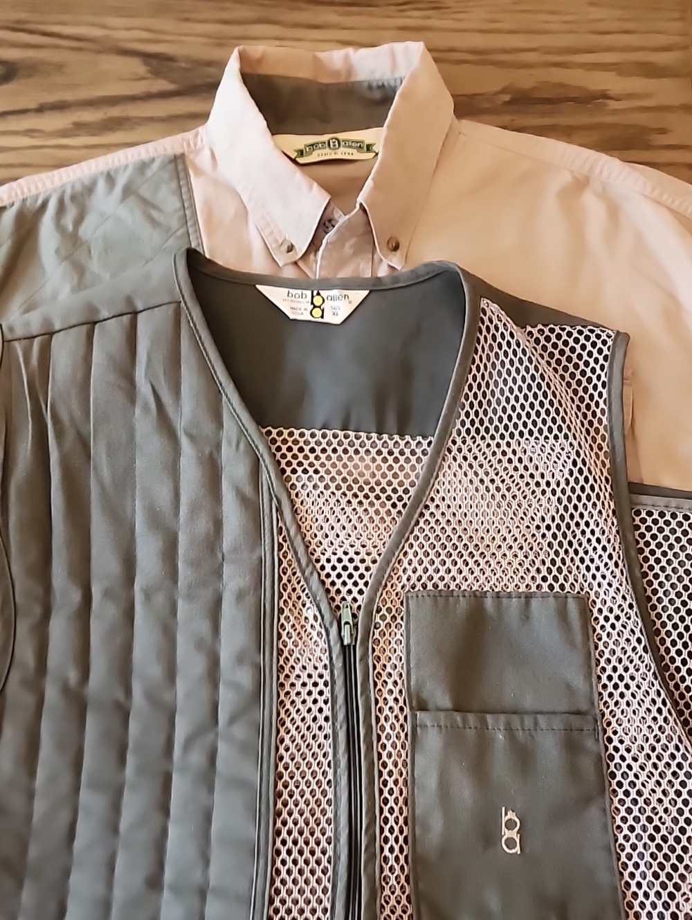 Bob Allen Shooting Set Mens XL Green Tan Mesh Range Vest & Long Sleeve Shirt